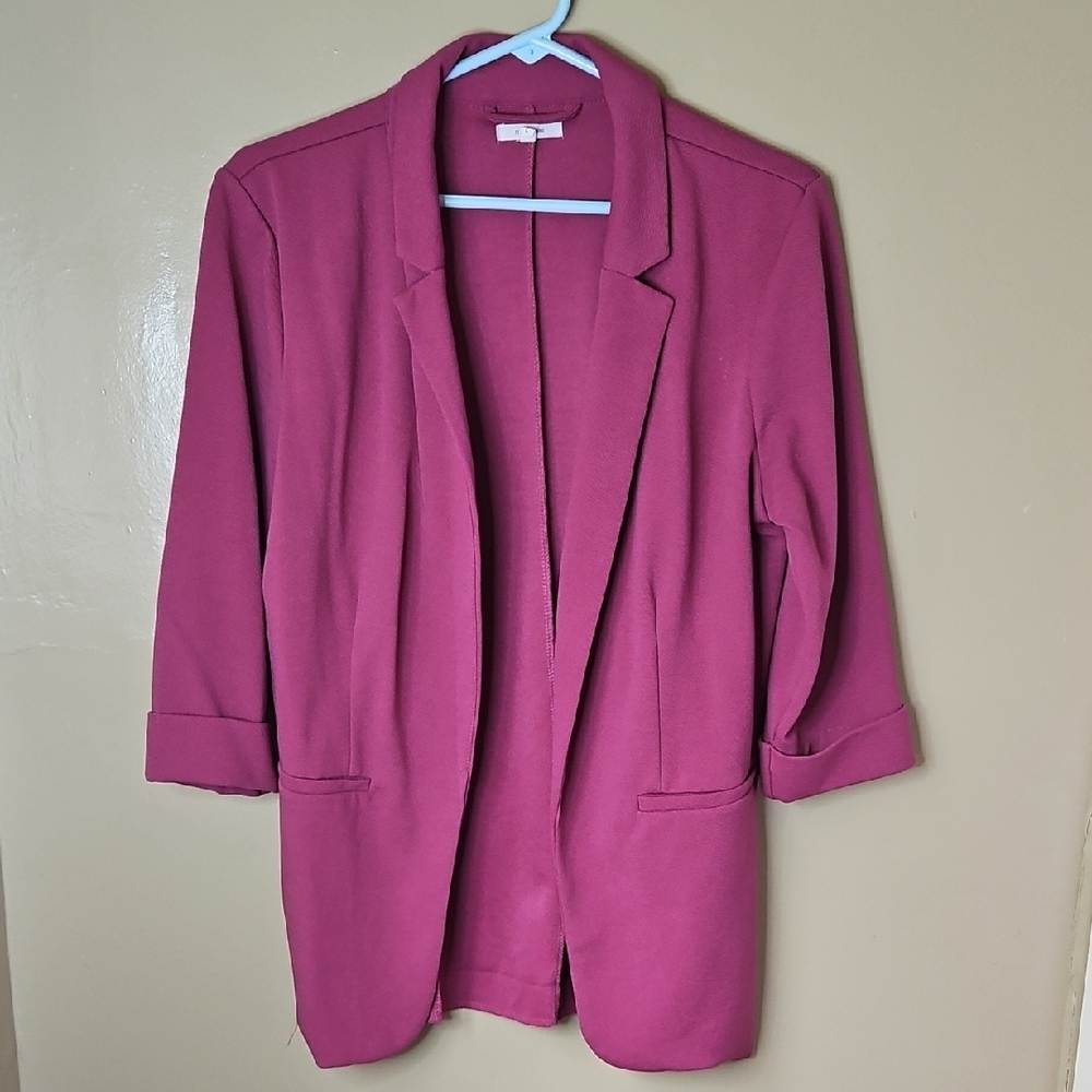 Maurices Pink Blazer with Notched Lapel and 3/4 Sleeves